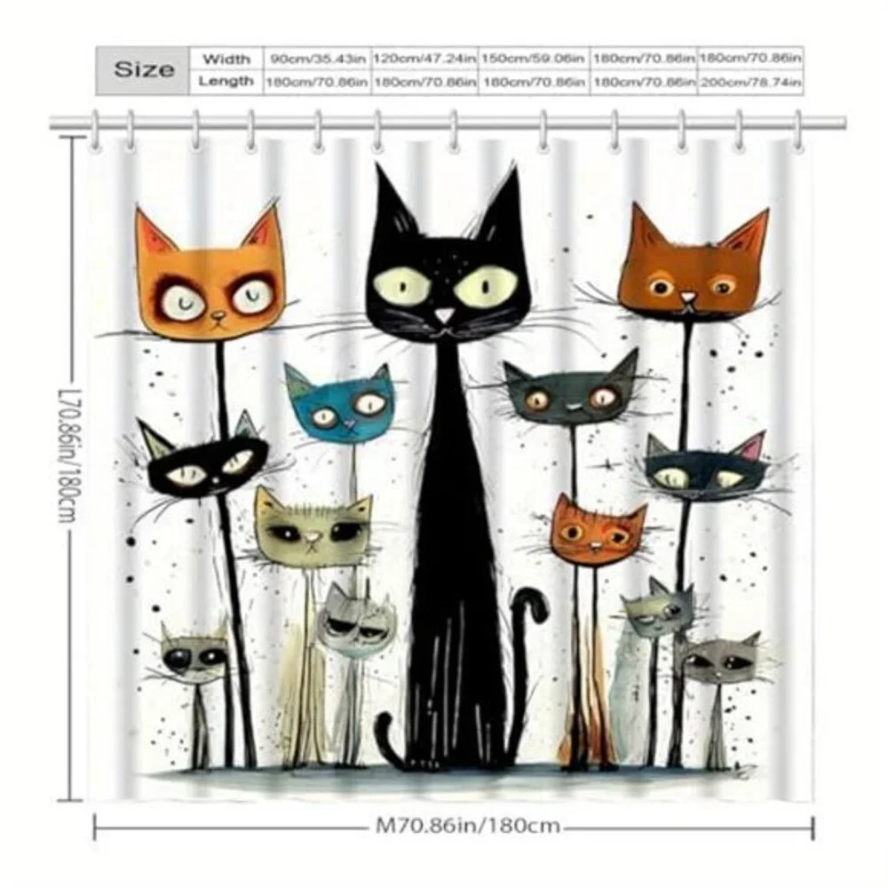 Funny Cat Shower Curtain Set, Cute Shower Curtain for Kids,Washable Durable